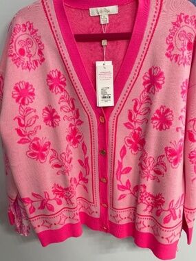 NWT Lilly Pulitzer Maralisa Jacquard Cardigan Sweater XL, pink, SOLD OUT